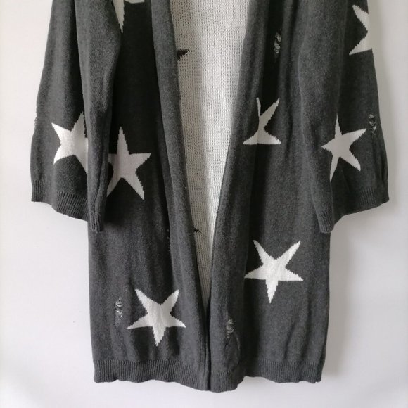 Blank Paige Womens Dark Gray Open Front White Stars Duster Cardigan Sweater M - Picture 3 of 6